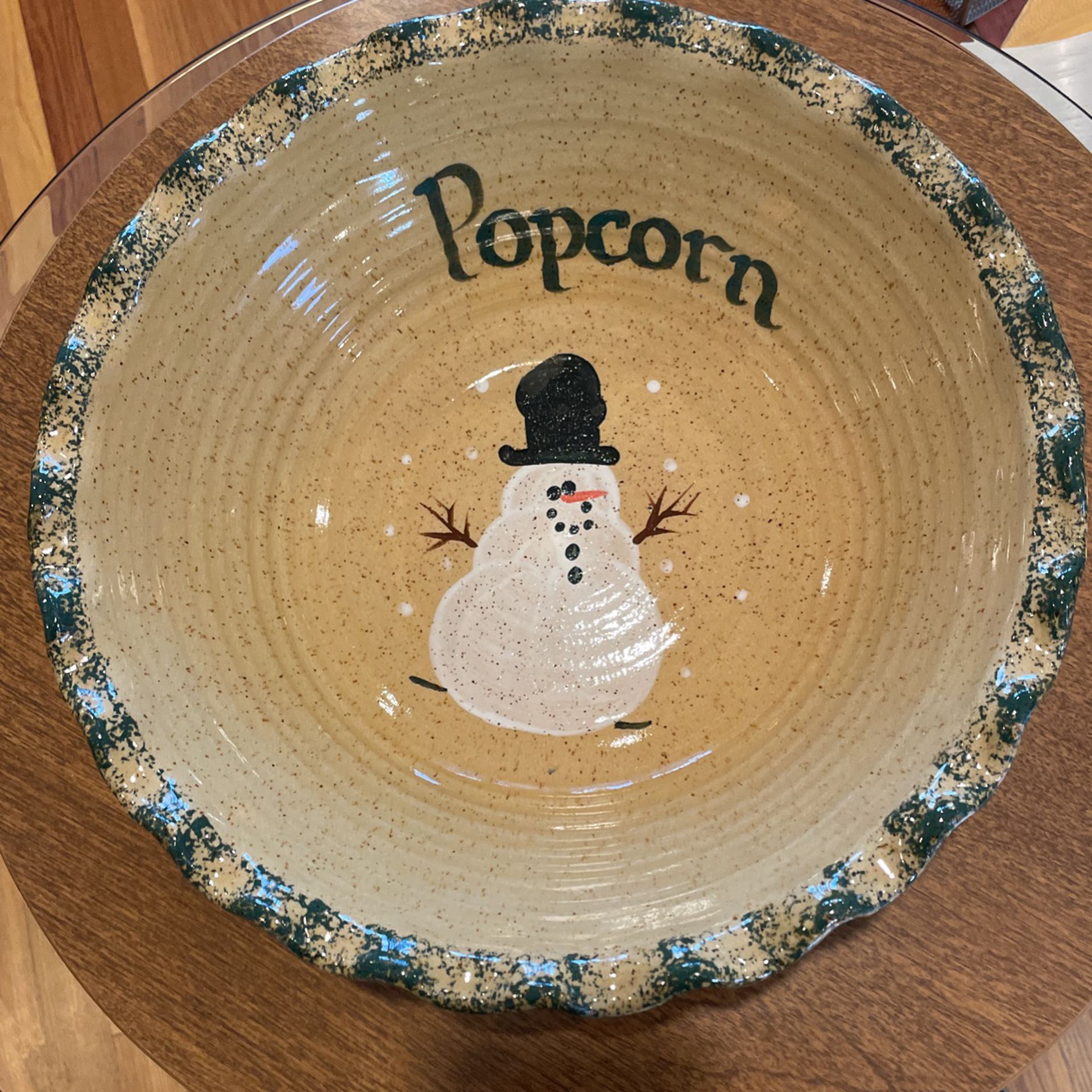 13” W Snowman Popcorn Bowl New