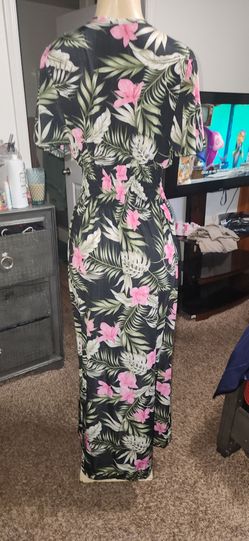 Tropical Floral Maxi Dress Short Sleeve