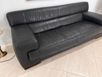 Dark Gray Leather 3-Seat Sofa