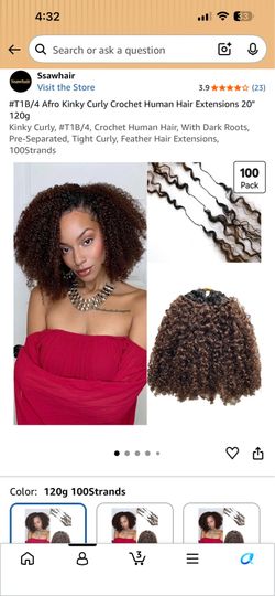 20” Kinky Curly Human Hair Crochet Hair Extensions