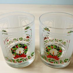Vintage 1986 Valliaut Christmas Tumblers Drinking Glasses Set Of 2