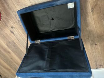 Wooden table/blue bench