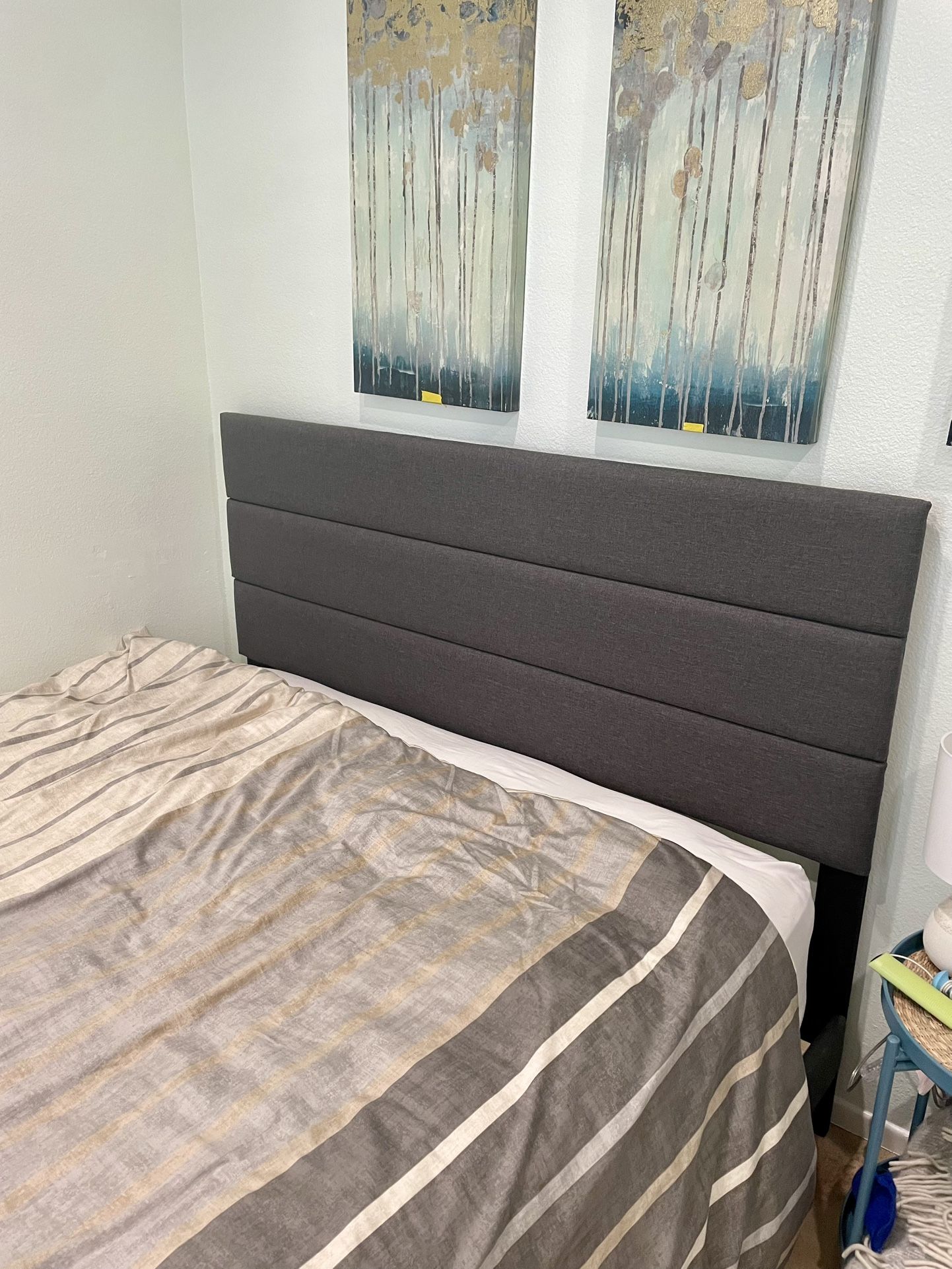 Gray Queen Headboard And Bed Frame - Like New