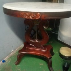 Vintage 19th century Oval Marble top harp table