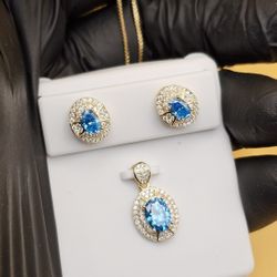 💙 Blue Moissanite Fire Set | 18K Gold Vermeil over .925 | 4.00 CTW | Italian Chain