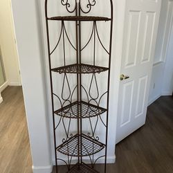 Brown Metal Scroll Tall Folding 5 Shelves Corner Plant Stand  Bakers Rack, 1-Piece