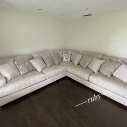 Ashley Living Room Furniture| Rawcliffe 3 Piece Parchment Modular Sectional Couch With Chaise ✓ Fastest Delivery 🚚