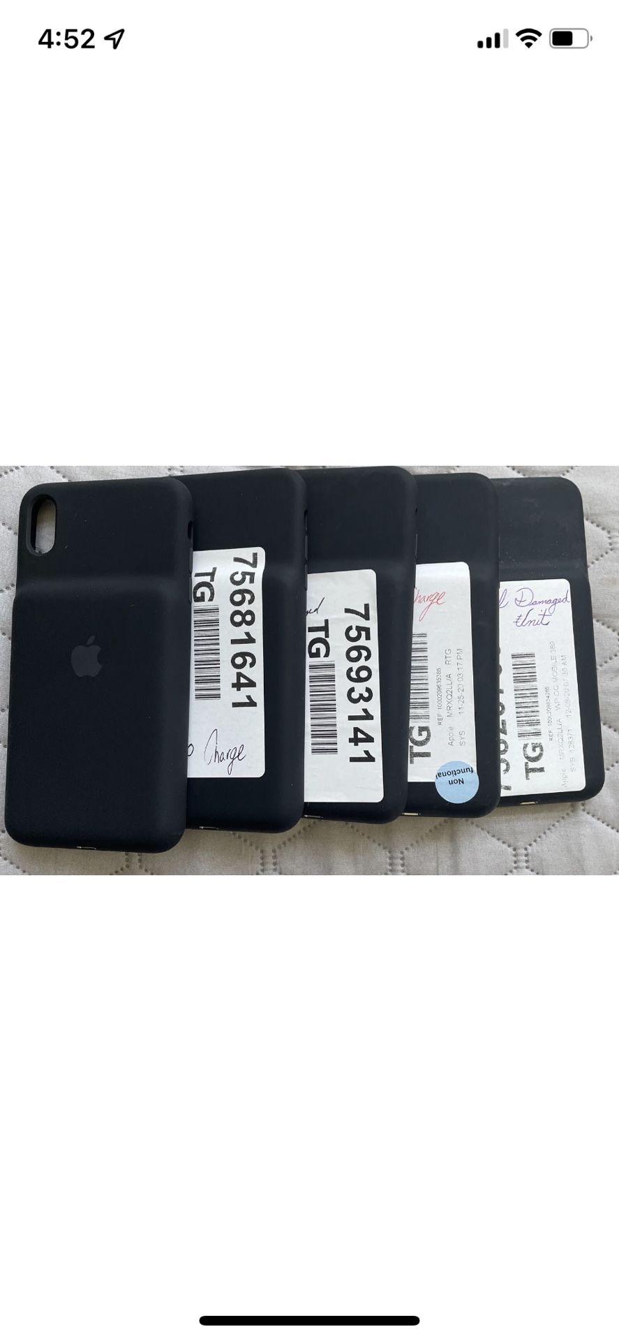  Apple iPhone XS MAX Smart Battery Case - Black - MRXQ2LL/A Lot Of 5 Pc.  Not working for parts only