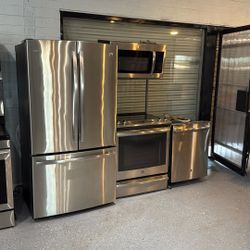Ge Kitchen Set Flat Stove Counter Depth Refrigerator Without Water Over The Range Microwave Stainless Steel Tube Dishwasher All Match 