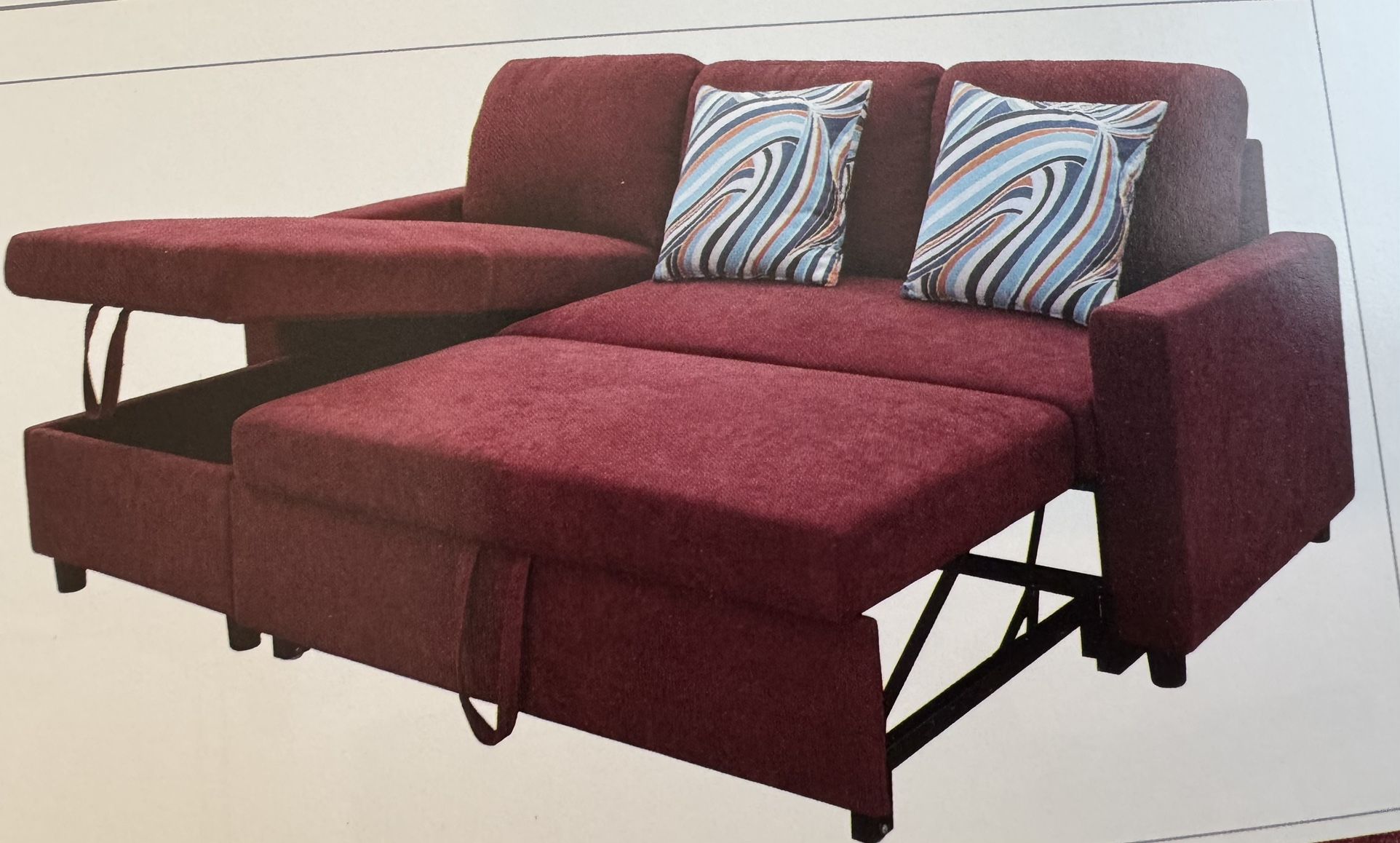 Red Microfiber Sectional Sleeper Sofa Couch