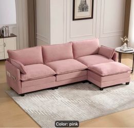 New in 📦 Pink Corduroy L-Shaped Sectional Sofa