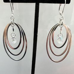 Dangle Oval Hoop And Crystal Earrings