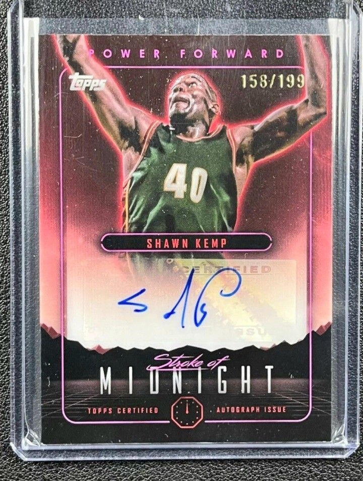 Super Nice Shawn Kemp 2024 Topps Stroke Of Midnight Pink .. ITS ALSO AUTOGRAPHED and Numbered 158/199 ...Mint Condition...