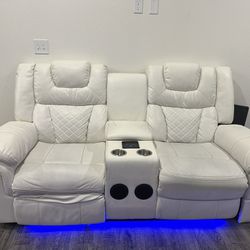 All White Recliner With Chargers And Bluetooth 