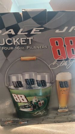 metal bucket with glasses