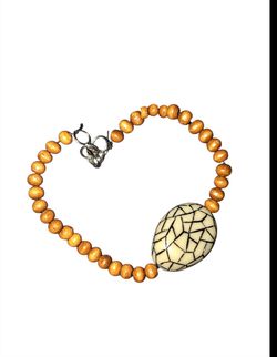 B & W Egg Stone Wooden Beaded Bracelet 