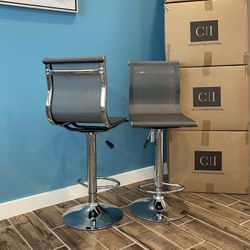 New 2 Gray Mesh Bar Stools 