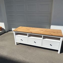 HEMNES TV Stand: White Stain/Light Brown