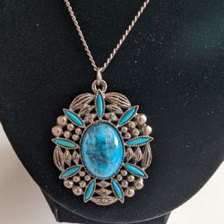 Vintage Silver and Blue Pendant Necklace