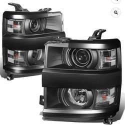 DNA MOTORING HL-OH-CSIL15-BK-CL1 Black Housing Projector Headlights Compatible with 15-19 Silverado 2500 HD 3500 HD