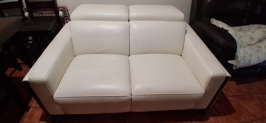 DivanItalia Luxury Top-Grain White Italian Leather Power Reclining Loveseat