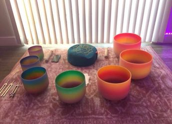 Set of 6 Rainbow Quartz Crystal Singing Bowls