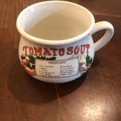 Vintage Tomato Soup Handle Bowl Recipe Ceramic Mug Cup 3 1/4” X 4 1/2” Wide