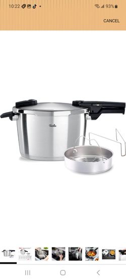 Fissler Vitaquick Premium Pressure Cooker, 8.5 Quart with Steamer Insert and Tripod