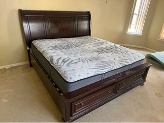 like new solid wood king size bed - complete with mattress