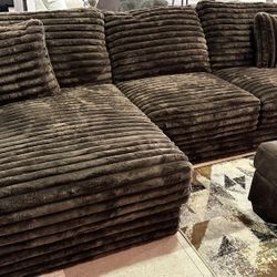 Comfrey Brown 3 Piece Modular Cloud Sectional Sofa with Chaise /P