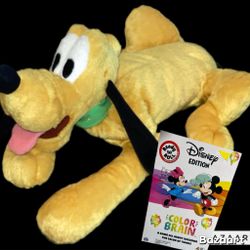 16” Pluto Vintage Walt Disney World Plush With New Disney Color Brain Game
