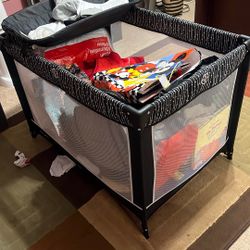 Dream On Me Deluxe Playard in Galaxy with Infant Bassinet and Changing Tray, Lightweight Portable and Convertible Playard for Baby