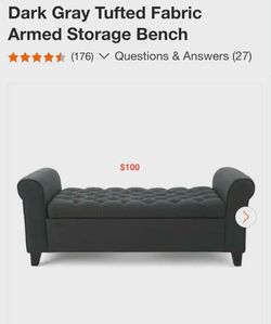 Tigers Fabric Armed Storage Bench - Dark Gray