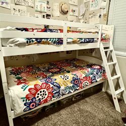Twin Size Bunk Bed - White With Mattresses 