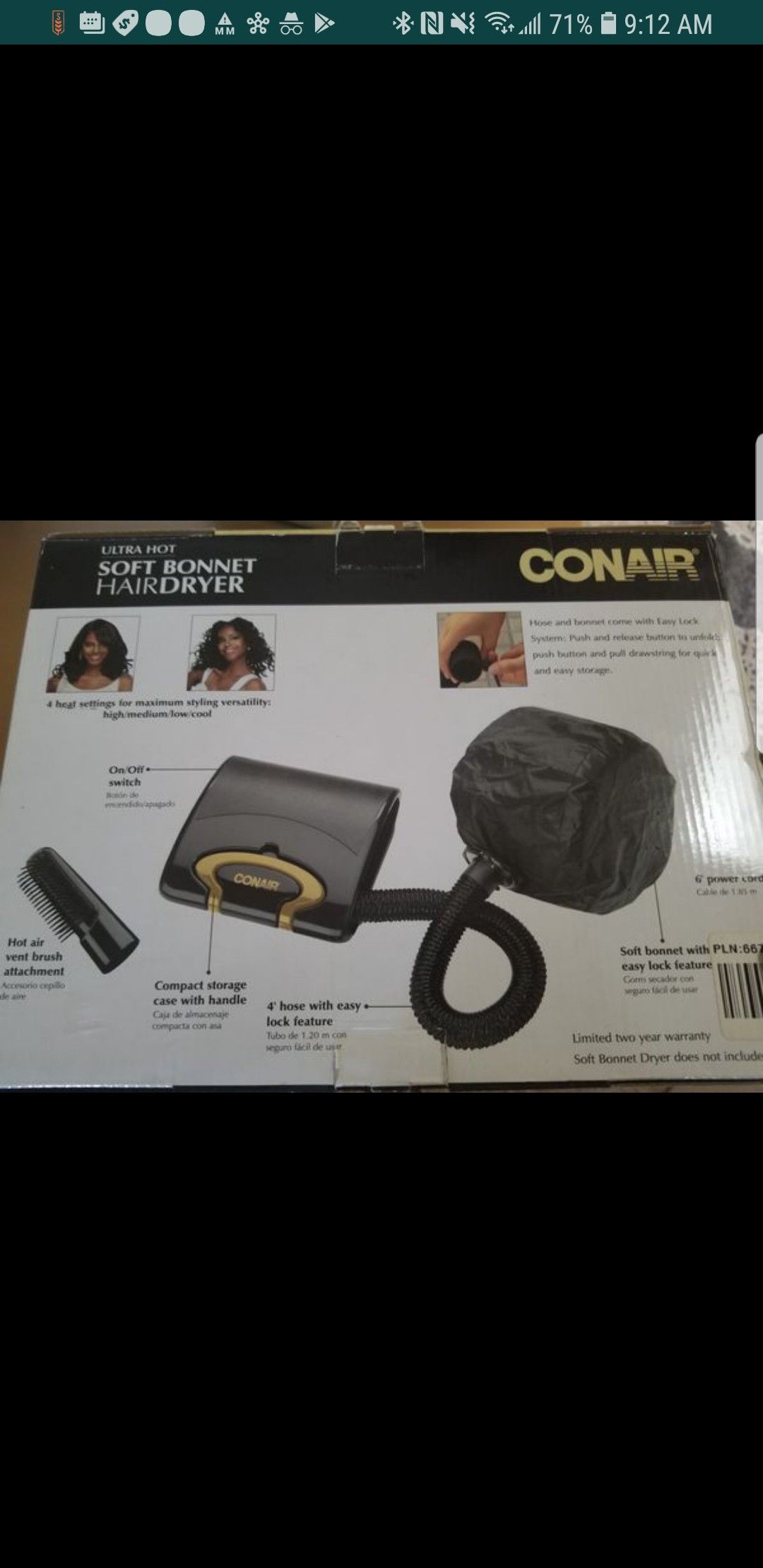 ConAir Soft Bonnet Hair Dryer Like New!