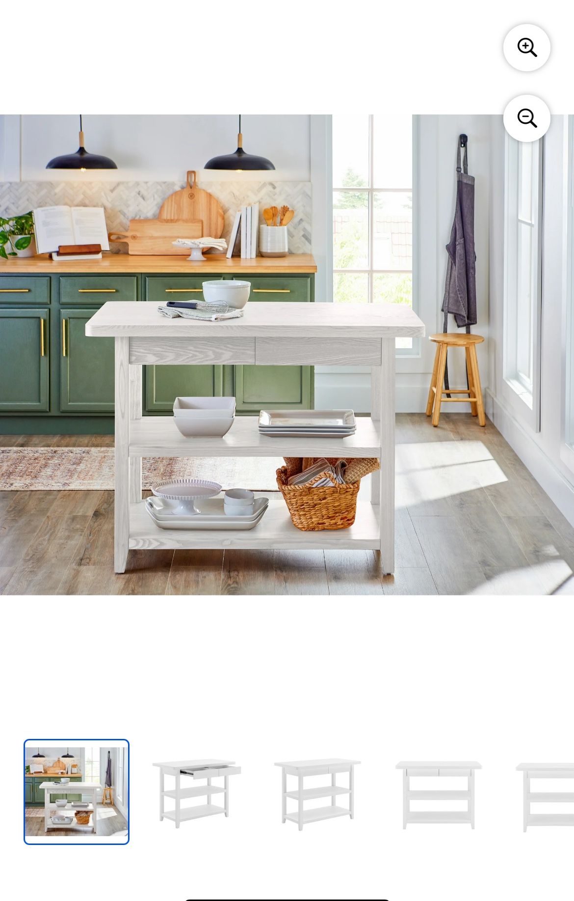 Better Homes & Gardens Reading Wood Kitchen Island with 2 Shelves and Drawers, White Color