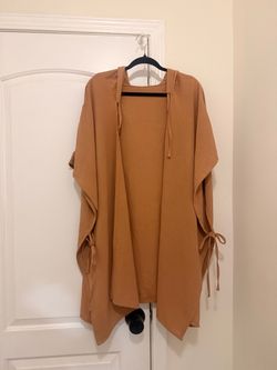 Terracotta Hooded Side-Tie Poncho Kimono