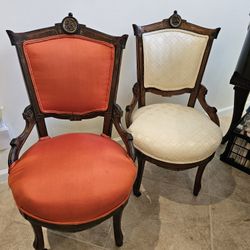 Pair of Antique Style Medallion Back Wooden Armchairs