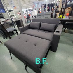 🎄 Sofa Bed (Loveseat Style), Dark Gray Fabric, New In The Box.