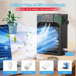 4-in-1 Evaporative Air Cooler with Remote Control, Cooling Fan with 3 Modes, 3 Speeds & 7 LED Lights, 2-8H Timer, 1200ML Personal Mini AC Unit