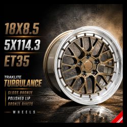 🔥 18x8.5 5x114.3 ET35 TRAKLITE TURBULANCE – Gloss Bronze / Polished Lip 🔥