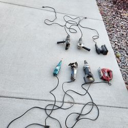 tools - corded electric 7 pcs, jigsaw, D-handle drill, circular saw, die grinder, pad sander, angle grinder, power chisel all for $50, works good. 
