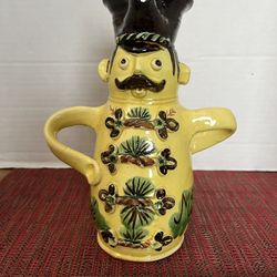 Vtg Double Sided Hungarian Folk Art Pottery Miska & Miskane Pitcher 