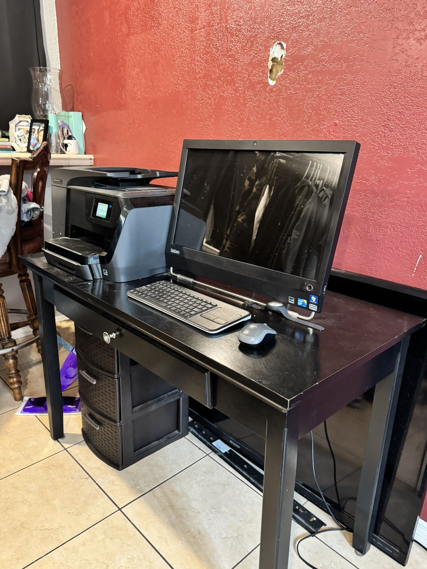 Think Centre Computer , Hp Printer , & Desk