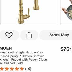 MOEN Weymouth Single-Handle Pre- Rinse Spring Pulldown Sprayer Kitchen Faucet with Power Clean in Brushed Gold