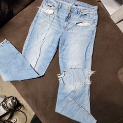 Womens AMERICAN EAGLE WIDE RIPPED LEGS JEANS