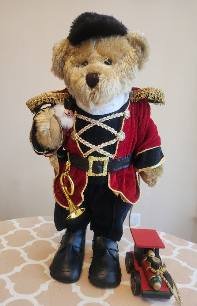 Vtg Tin Soldier Bear Plush Christmas Decoration Creative Designs Ltd. 19” 
