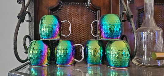 Set of 6 hammered stainless steel 20oz mugs