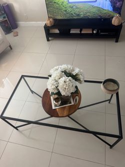 Glass Top Coffee Table with Metal Frame