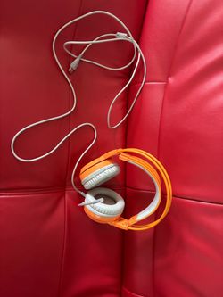 Orange and White Over-Ear Headphones with Cable